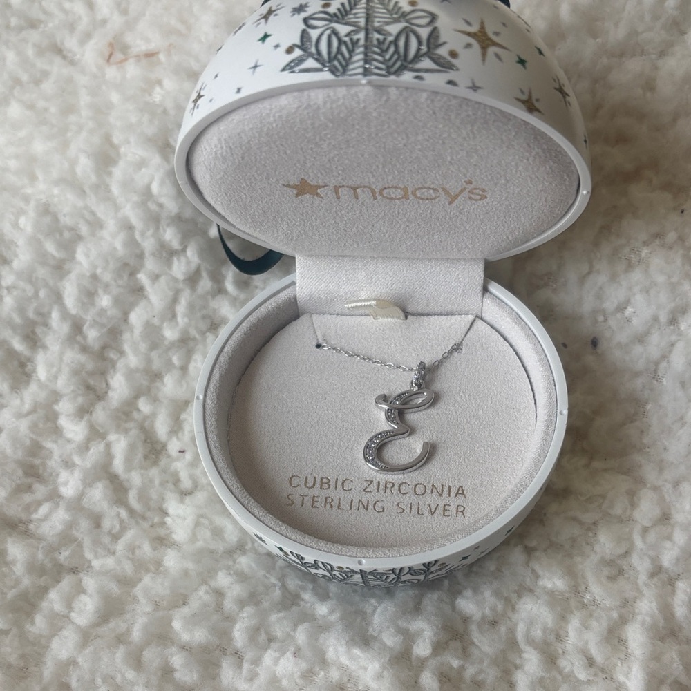 Macy's Sterling Silver “E” Necklace with Cubic Zirconia